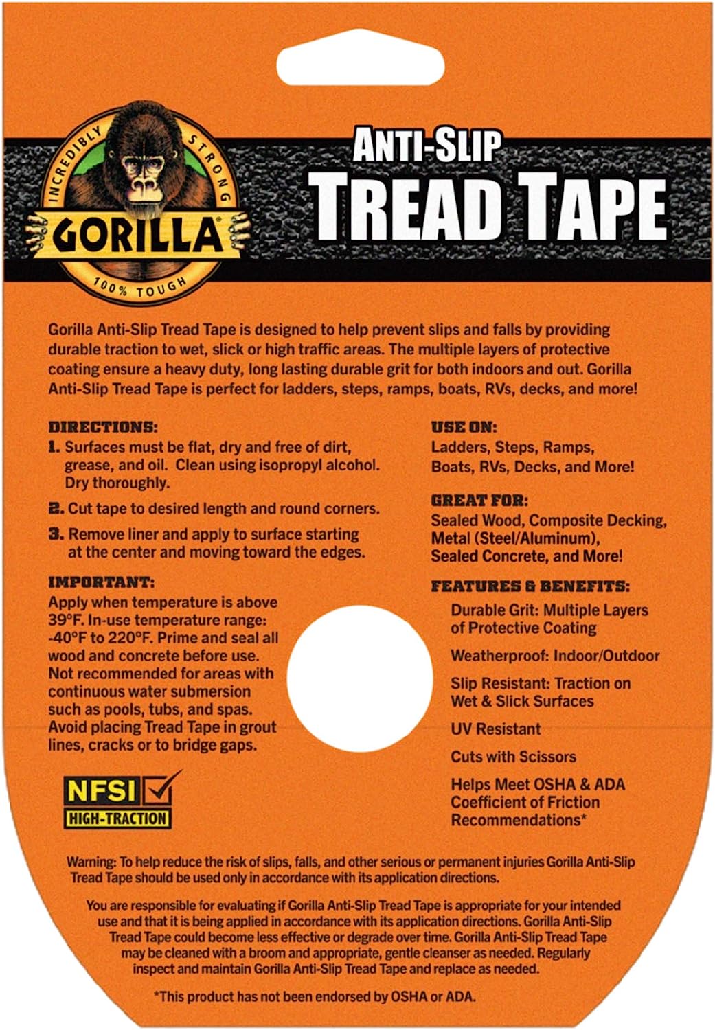 Gorilla Anti-Slip Tread Tape, 2" x 10' Roll, Black, (Pack of 1) - Image 3
